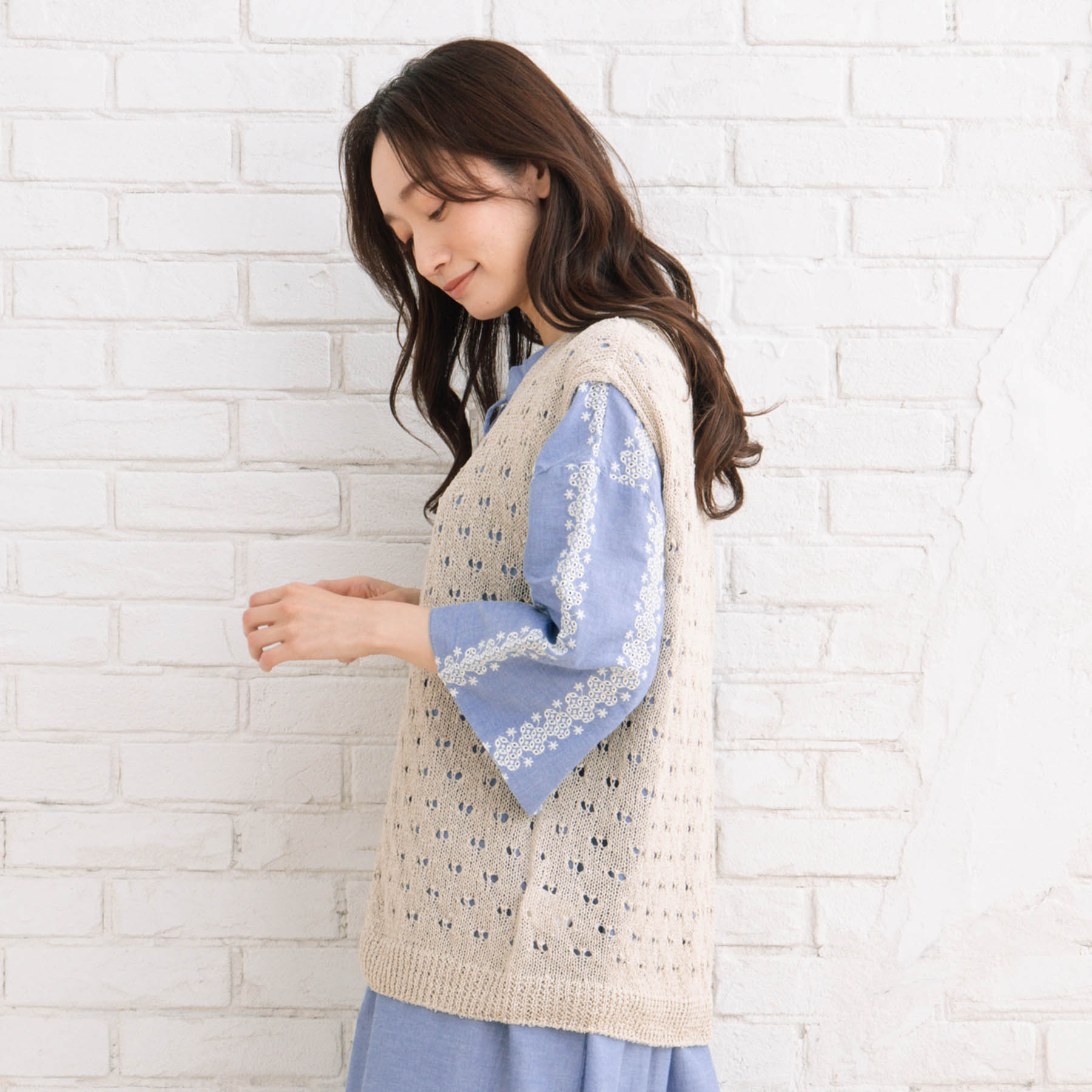 【MADE IN JAPAN】camifine?ホールガーメントアイレットニットベスト （ライトグリーン） sabstreet my standard 【MADE IN JAPAN】camifine?ホール
