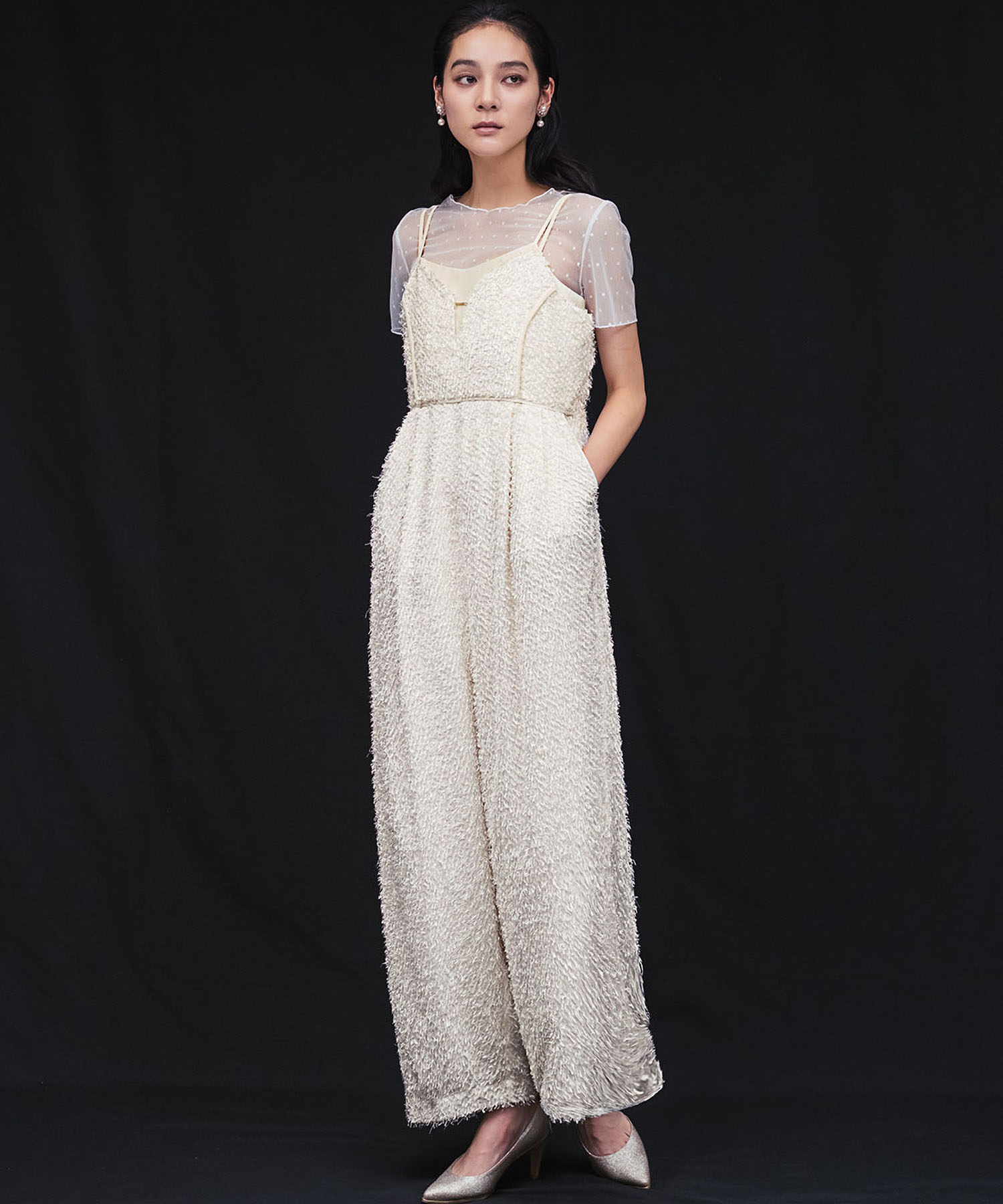 ガール GIRL フェザー柄ジャガードペプラム セットアップ 結婚式