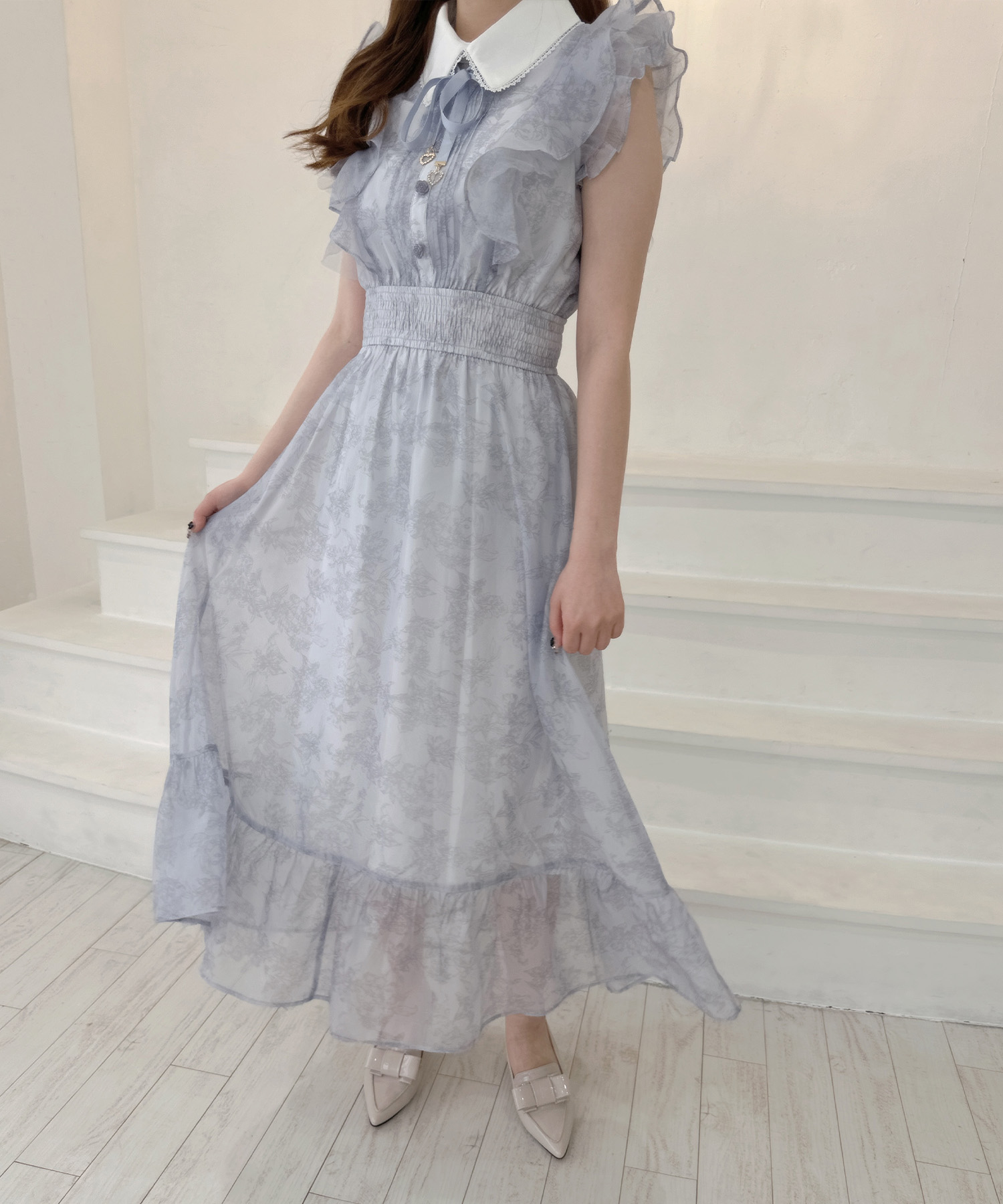ROJITA ロジータ フリルスリーブ花柄ロングワンピース ピンク ロジータ ROJITA フリルスリーブ花柄ロングワンピース （ピンク