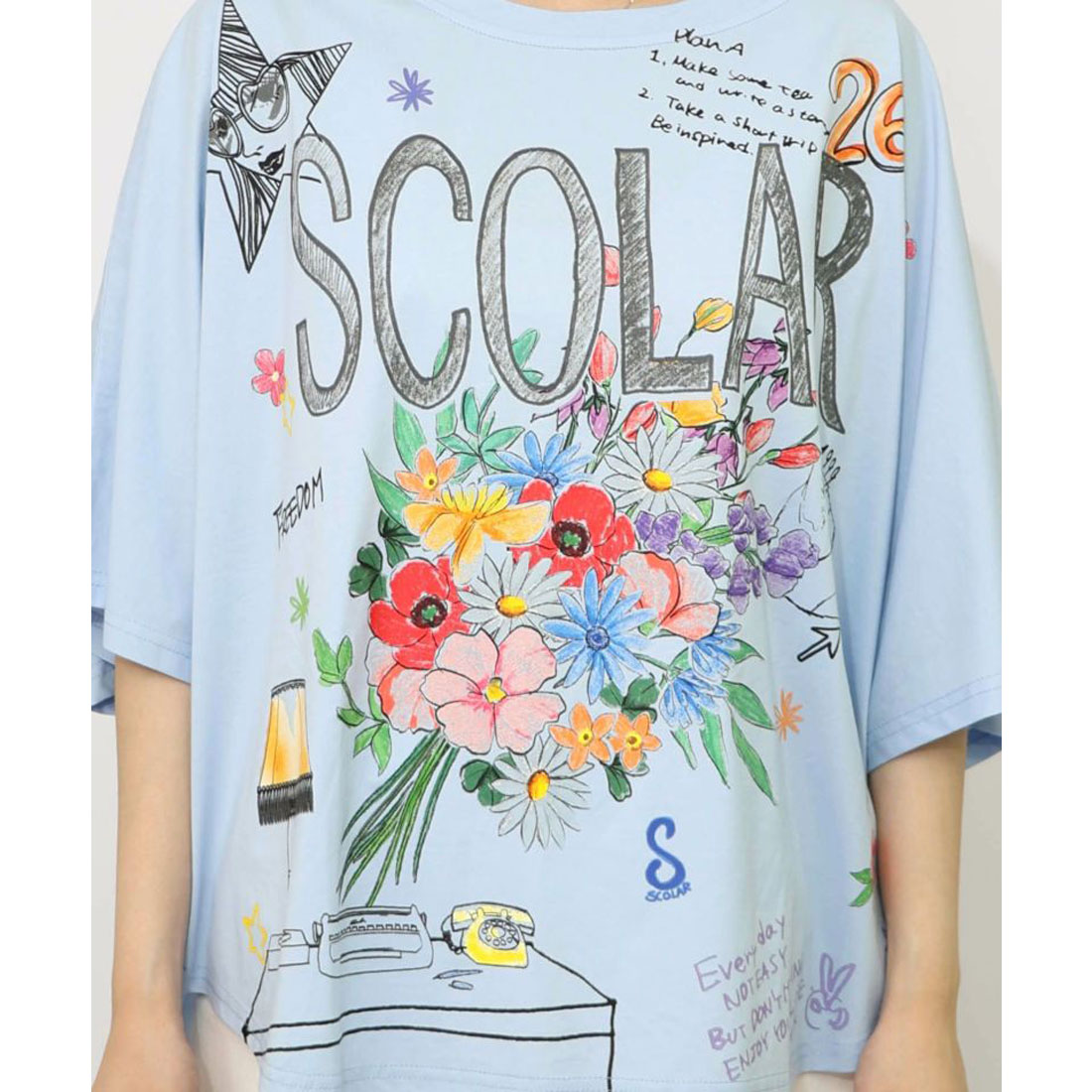 ScoLar スカラー スカラーロゴ 花束柄 接触冷感 プルオーバー Tシャツ カットソー 夏 レディース 半袖 おしゃれ 30代40代 スカラー ScoLar スカラーロゴ花束柄 接触冷感プルオーバー