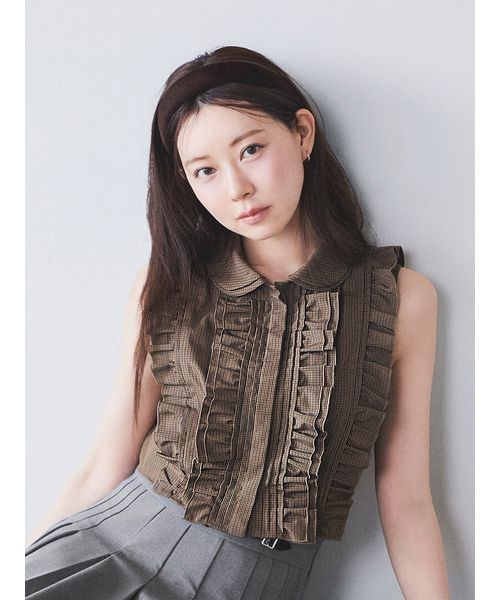 SNIDELノースリクロップドフリルシャツ クーポン】ノースリクロップドフリルシャツ(508360135