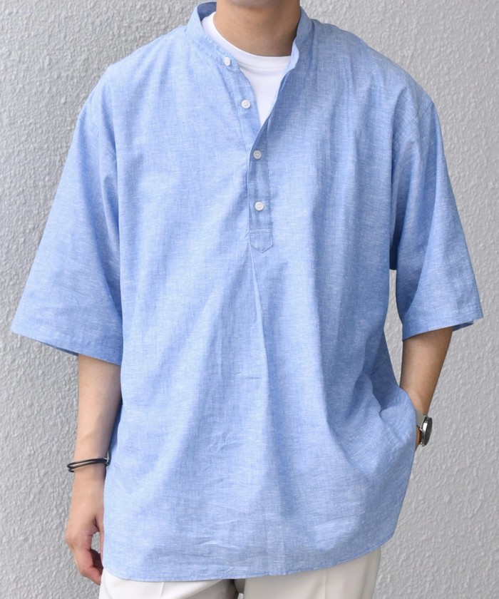 SHIPS シップス スリーブ スキッパー 半袖リネンシャツ プルオーバー SHIPS - SHIPS シップス スリーブ スキッパー 半袖リネンシャツ