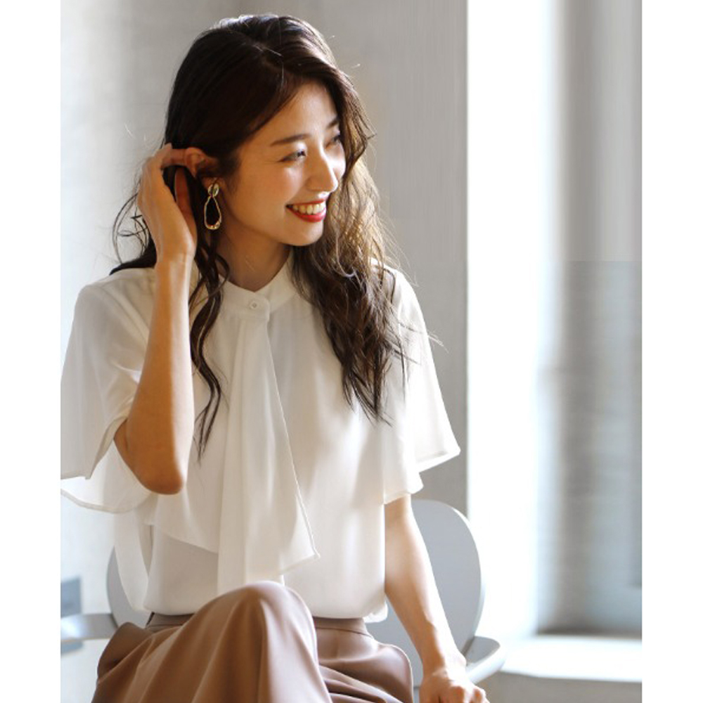 エーレスタイル Ehre style 待望の七分袖登場!きちんと見え可愛くならないボウタイブラウス （ホワイト） エーレスタイル Ehre style 待望の七分袖登場!きちんと見え