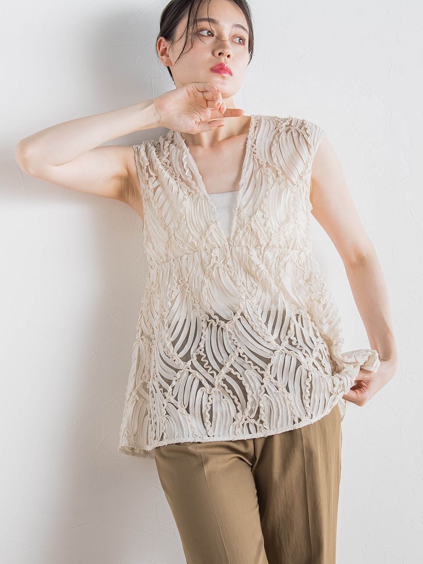 Droite lautreamont / ドロワットロートレアモン チュールコード刺繍ビスチェ≪洗濯機で洗える≫ ドロワット ロートレアモン Droite lautreamont チュールコード