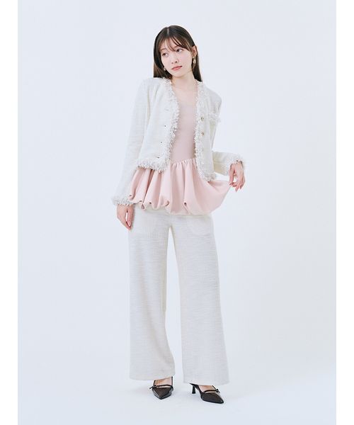 【未使用・タグ付き✨】LILY BROWNフリンジツイードジャケット(ホワイト) 限定カラー】カットツイードフリンジジャケット(508364961