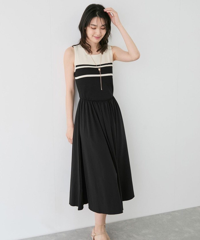 【新品】A+ TOKYO カラーブロッキングニットワンピース　ノースリーブ　2 セール】カラーブロッキングニットワンピース（ワンピース