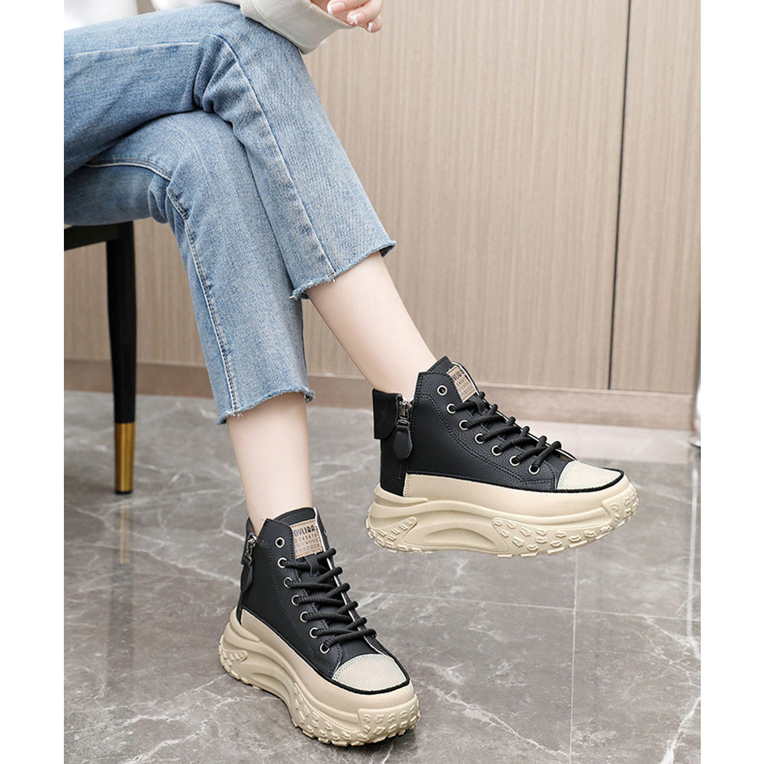 厚底7.5cm★ハイカットスニーカー★お出かけ＆アウトドア★年中OK★安定感抜群 クーポン】【セール 27%OFF】ハイカットスニーカー レディース