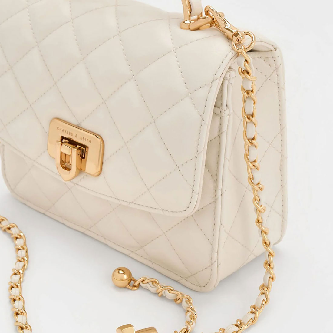 CHARLES&KEITH◆Cressida プッシュロック トップハンドルバッグ CHARLES & KEITH｜Cressida クレシダ キルトプッシュロック