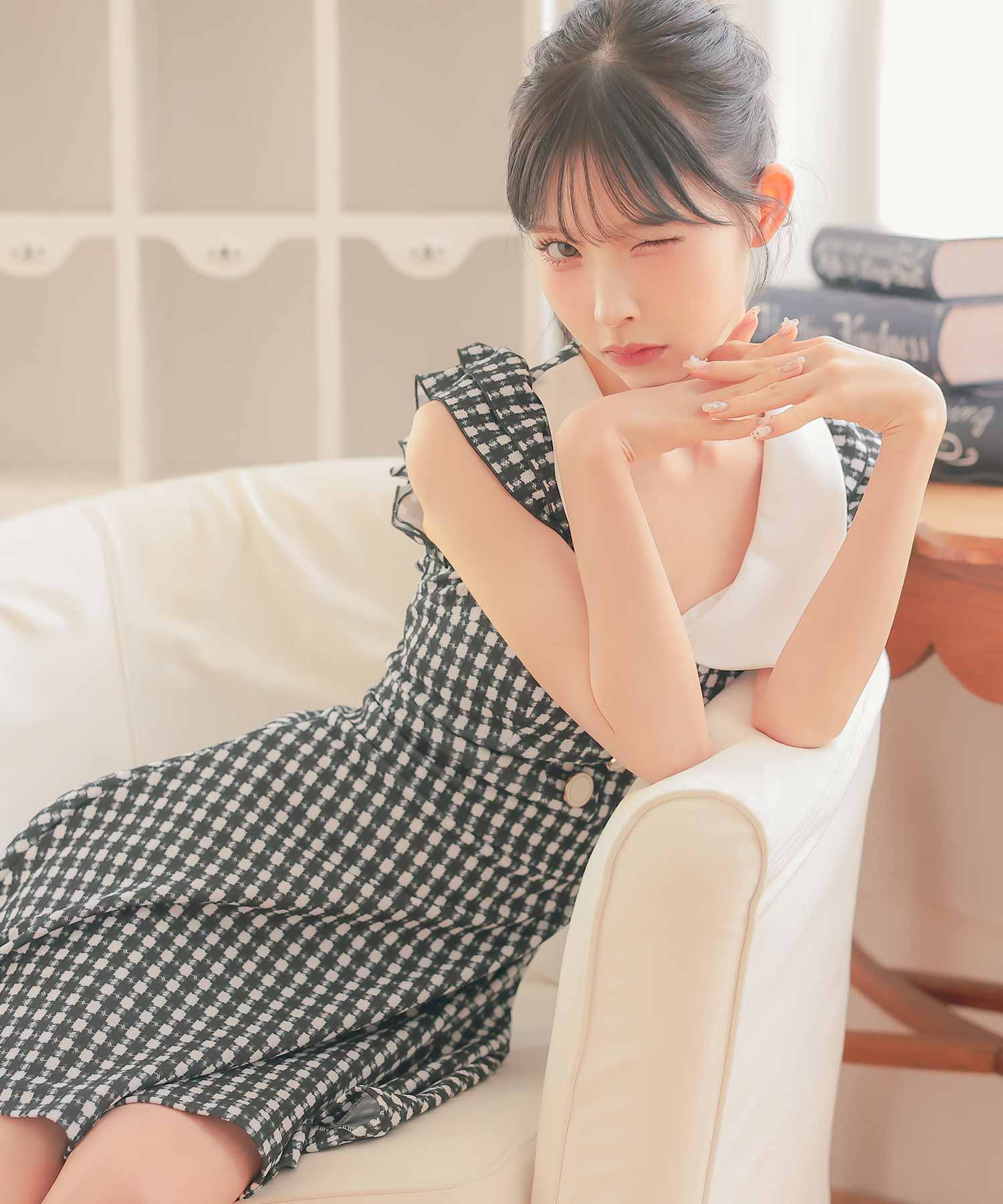 ◆ノースリーブ フリル ジャケット 韓国トレンド ティカ Tika キャバドレス[韓国ドレス] 襟付き ノースリーブ