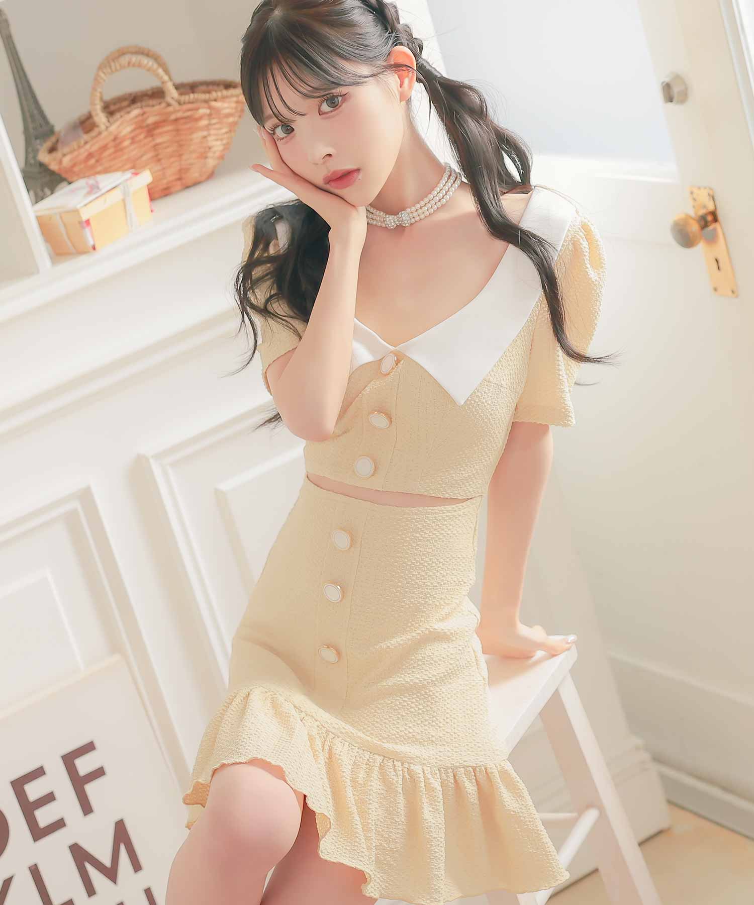 ティカ Tika キャバドレス[韓国ドレス] 襟付き 半袖 ボタン