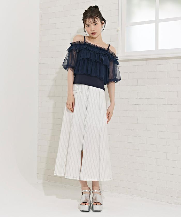 ボリュームチュールフリル2wayトップス レディース ボリュームチュールフリル2wayトップス【宅配便】 | Fit more