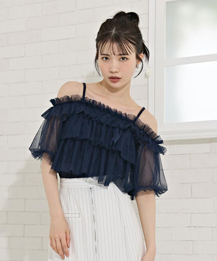 ボリュームチュールフリル2wayトップス レディース ボリュームチュールフリル2wayトップス【宅配便】 | Fit more