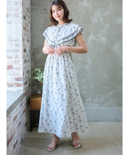 ルディックパーク Ludic Park 花柄シフォン配色パイピングケープ