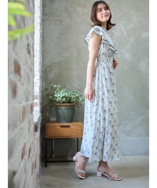 ルディックパーク Ludic Park 花柄シフォン配色パイピングケープ