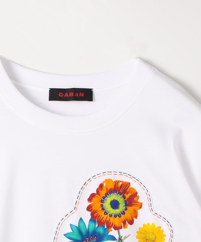 クーポン】CABaN スビンコットン FLOWERSモチーフTシャツ