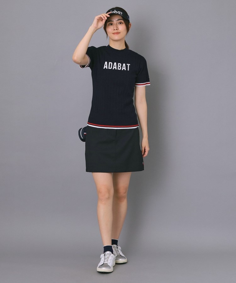 ニット セーター 「ADABAT NAVY」フロントロゴワイドリブモックニット レディース ADABAT NAVY】フロントロゴワイドリブモックニット（ニット