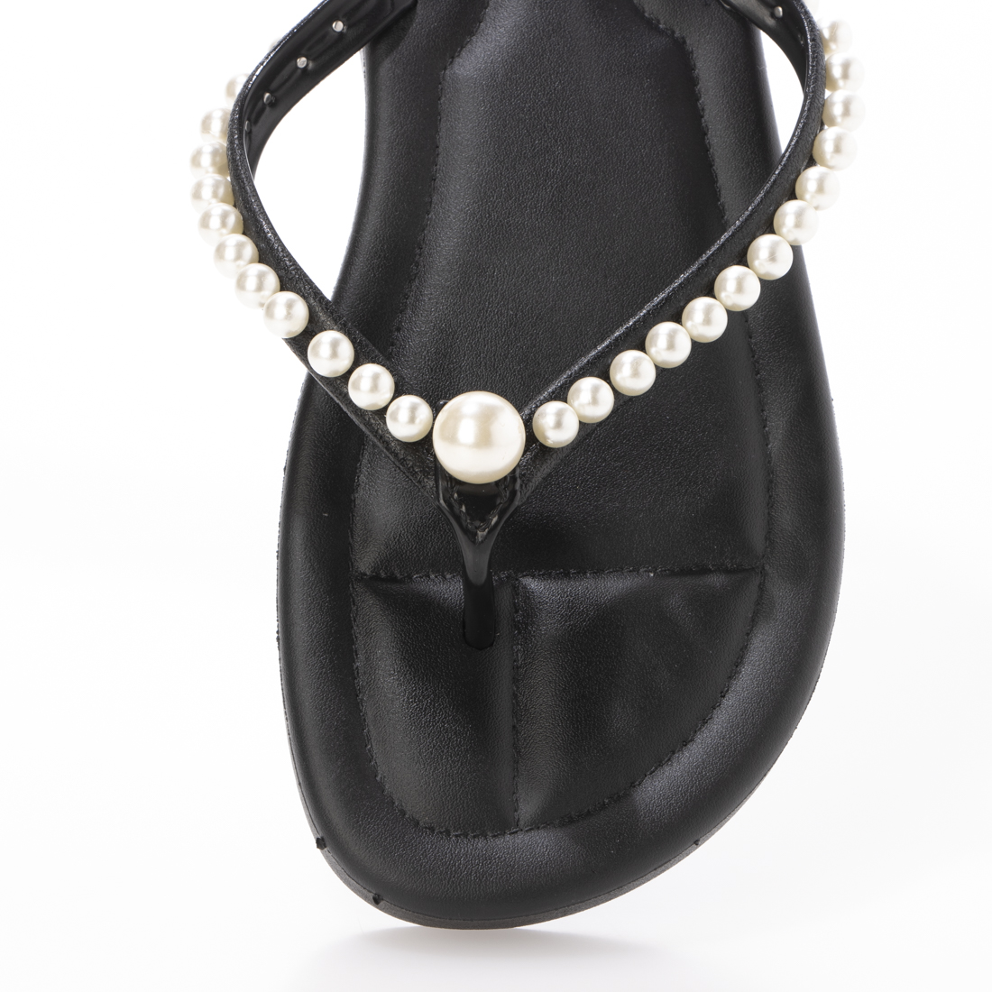 パール＆リボン装飾ブラックトングサンダル/追跡有 CHANEL パール装飾 トングサンダル♡新品