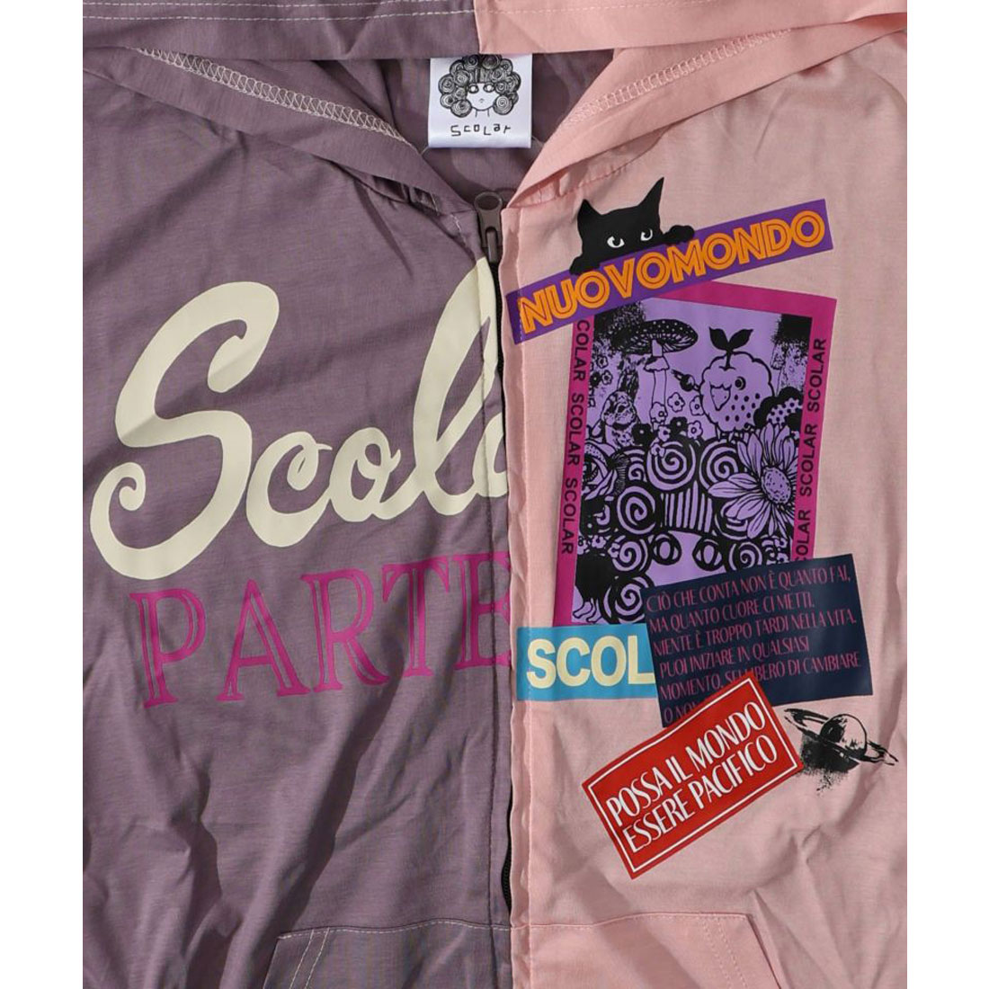 スカラー ScoLar ネコとスカラーロゴ バイカラーパーカー