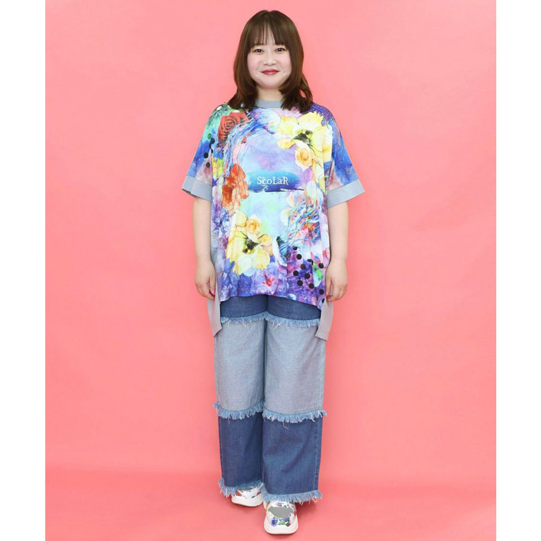 152637：花クラゲ柄 切替チュニックの通販-ScoLar