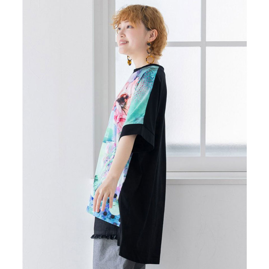 152637：花クラゲ柄 切替チュニックの通販-ScoLar