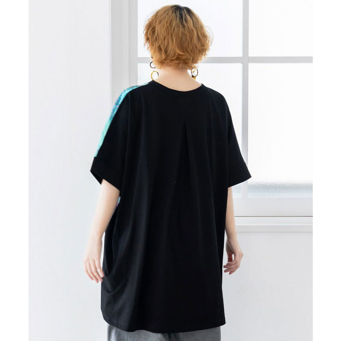☆スカラー　152637：花クラゲ柄 切替チュニック セール】152637：花クラゲ柄 切替チュニック（Tシャツ