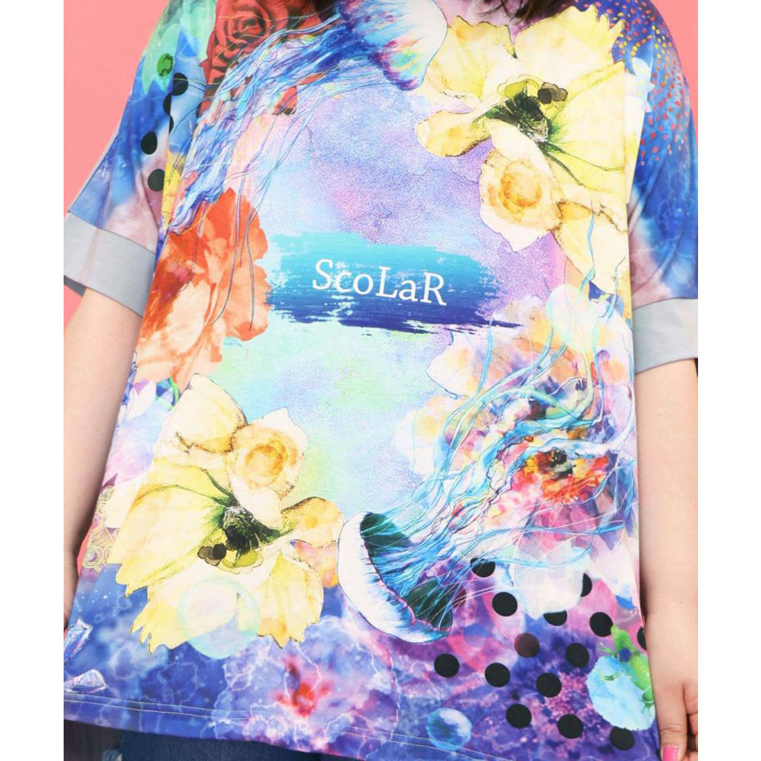 スカラー ScoLar 花クラゲ柄 切替チュニック(508381104