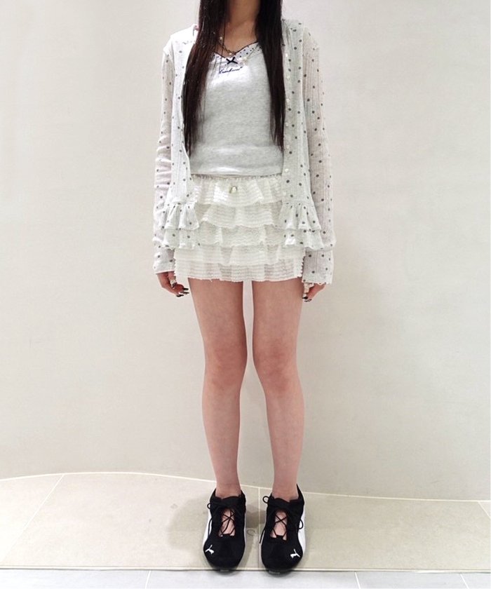 CRANK/クランク DOT FRILL SHEER HOOD CARDIGAN(508383159