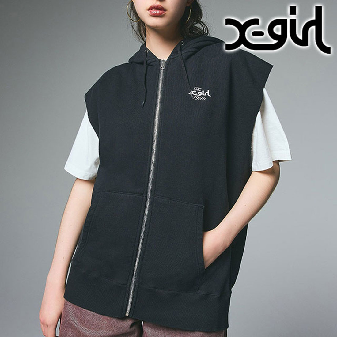 エックスガール X－girl DISTRESSED CIRCLE LOGO ZIP UP SWEAT