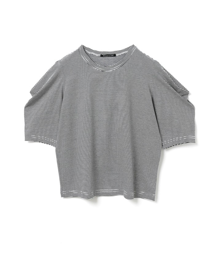 mizuiro ind ボーダードレープスリーブTシャツ(508384804