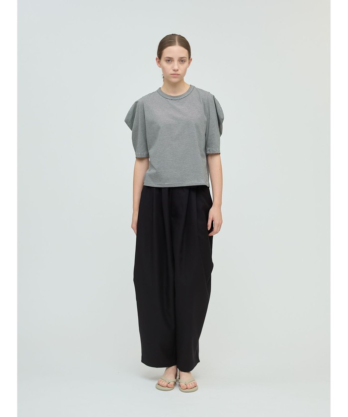 tシャツ mizuiro ind ボーダードレープスリーブTシャツ レディース MARcourt｜mizuiro ind ボーダードレープスリーブTシャツ