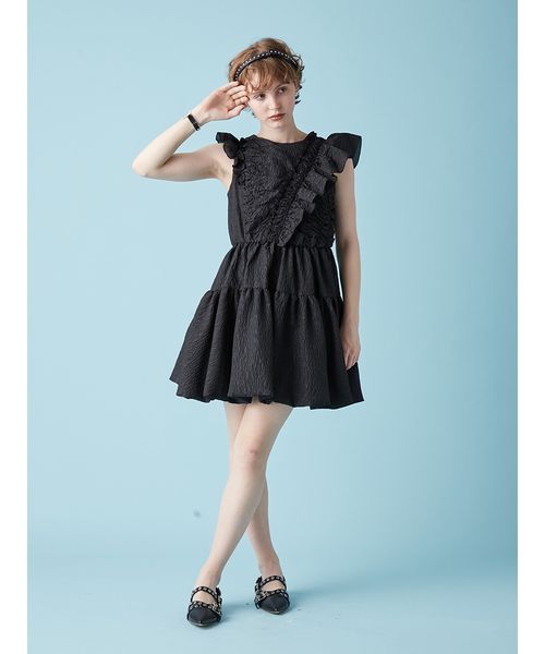 piune ギャザーヘムドレスセット XSサイズあり【Glossy/グロッシー】センタージップ/ ペプラム