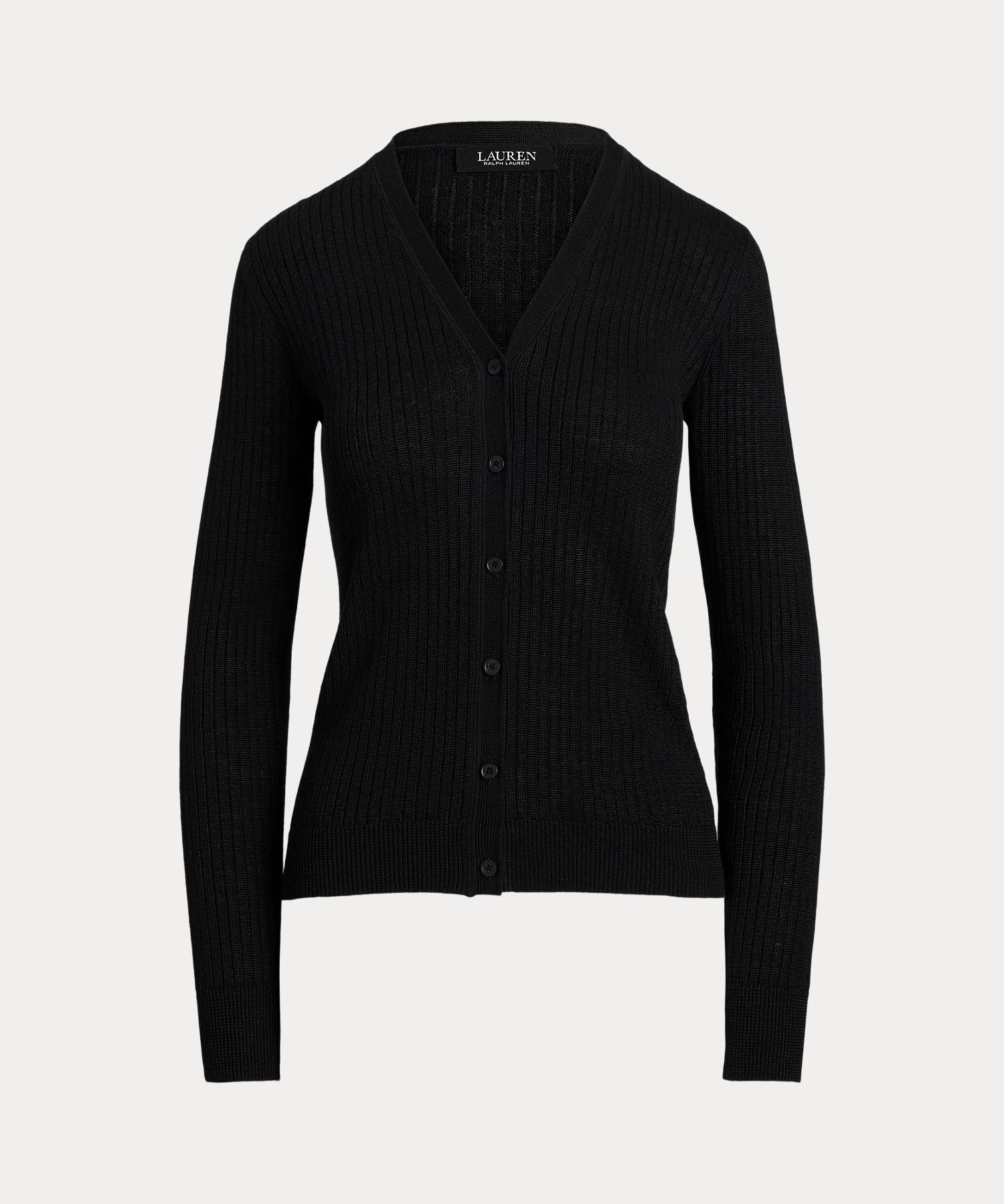 RALPH LAUREN ニットカーディガン リネン 100% Vネック リブニット リネンブレンド Vネック カーディガン｜ローレン