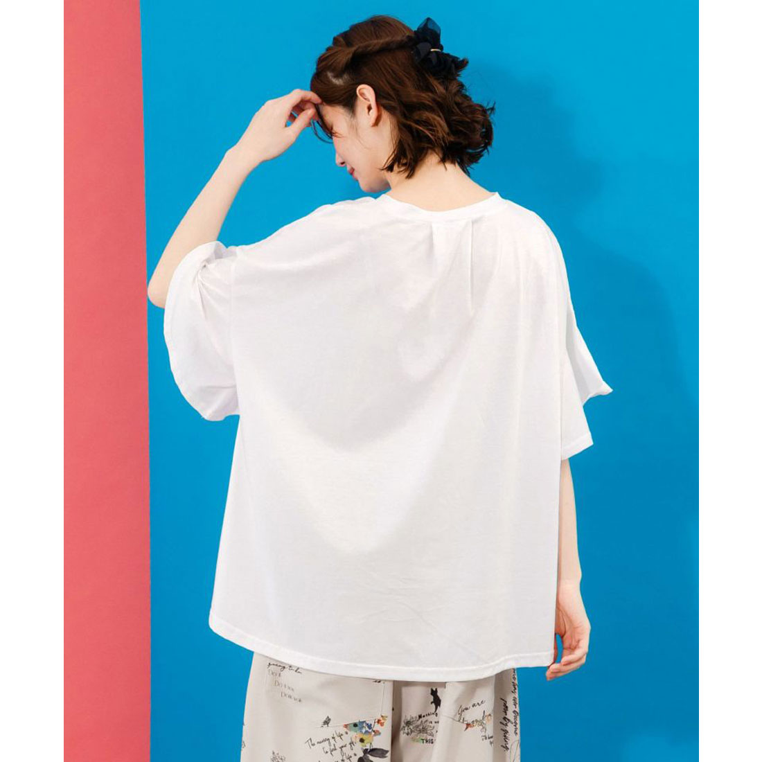 Tシャツ is ScoLar イズ スカラー 552246 ベネツィア帽子柄フレアTシャツ トップス シック フェミニン ガーリー 原宿系 個性的 ポイント iS ScoLar Tシャツ is イズ スカラー 552246 ベネツィア帽子柄