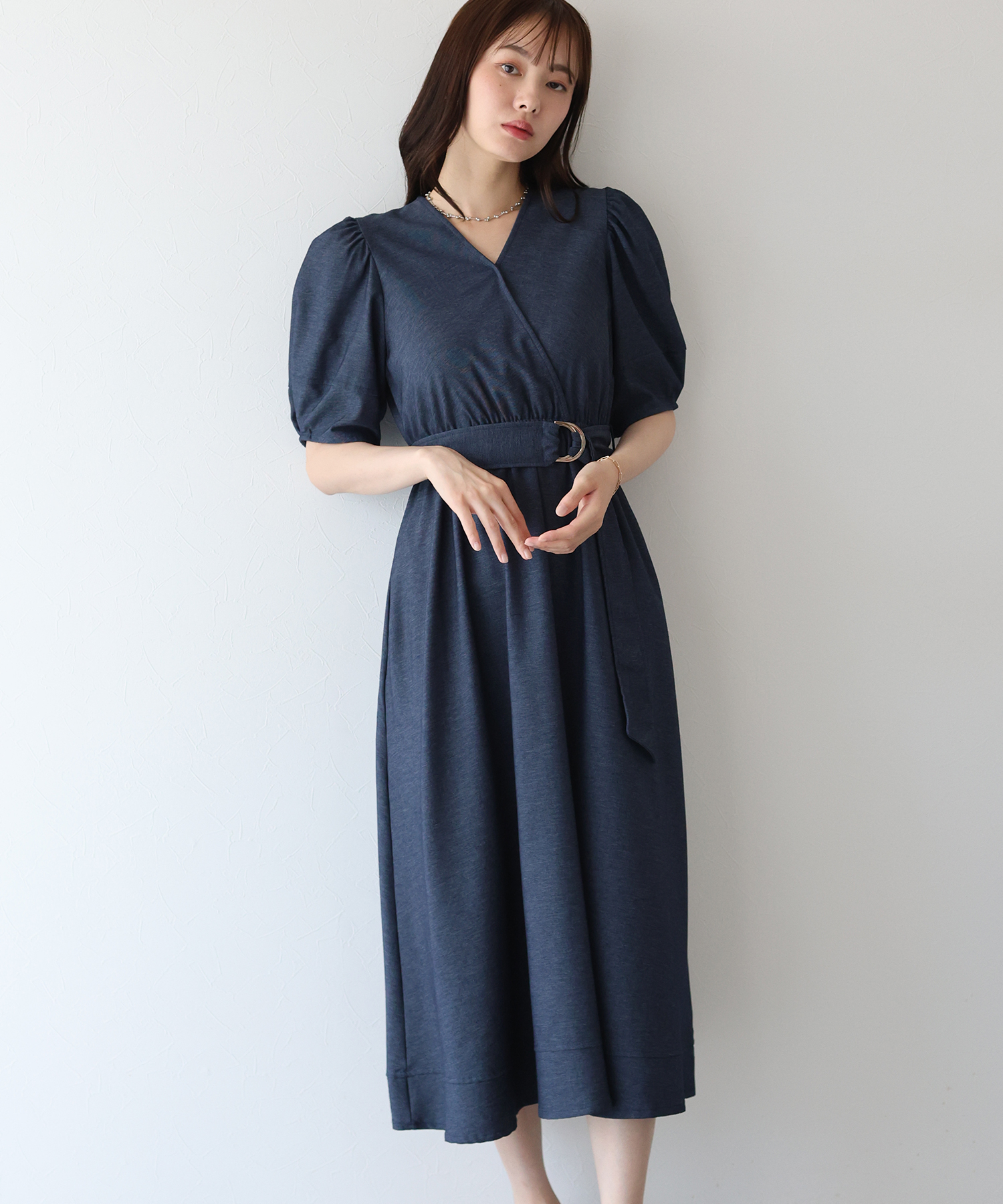 【AMACA】デニムカシュクールワンピース 38 5分袖 ブルー セール30%OFF】ブルーイースト BLUEEAST デニムライク
