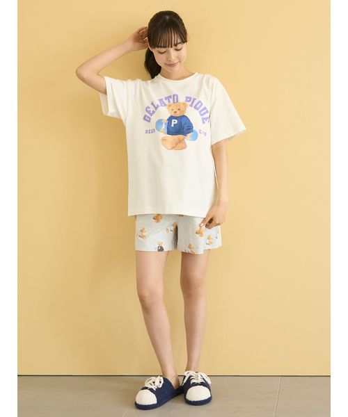 【新品未使用】ベアワンポイントTシャツ&ベア柄ショートパンツSET オートミール 新品未使用】ベアワンポイントTシャツ&ベア柄ショートパンツSET