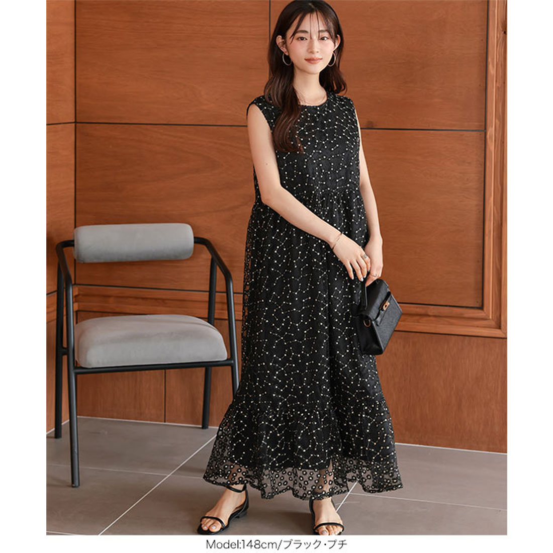 ベルベット調 ワンピース 長袖 ドレス 刺繍 フラワー 高見え ♪ フラワー刺繍レースワンピース「U716」-RUIRUE BOUTIQUE