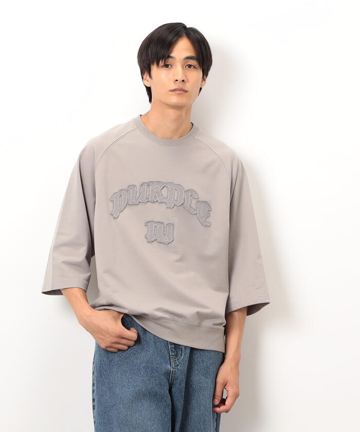 デニムリメイク風英文字ロゴトップス プルオーバー Tシャツ カットソー グレー 0d1bb603.jpeg