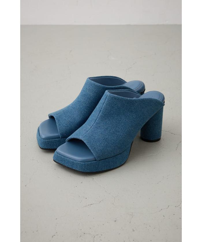 サンダル・ミュール Delilah Blue Suede スクエアトゥプラットフォームミュールサンダル（サンダル