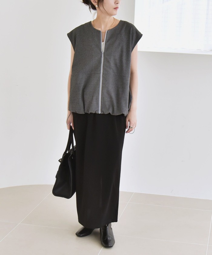quaranciel:〈手洗い可能〉カット ジョーゼット ドロスト ジップ ベスト quaranciel:〈手洗い可能〉カット ジョーゼット ドロスト ジップ