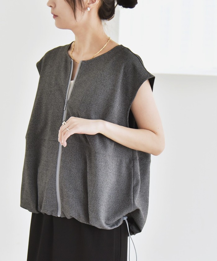 quaranciel:〈手洗い可能〉カット ジョーゼット ドロスト ジップ ベスト quaranciel:〈手洗い可能〉カット ジョーゼット ドロスト ジップ