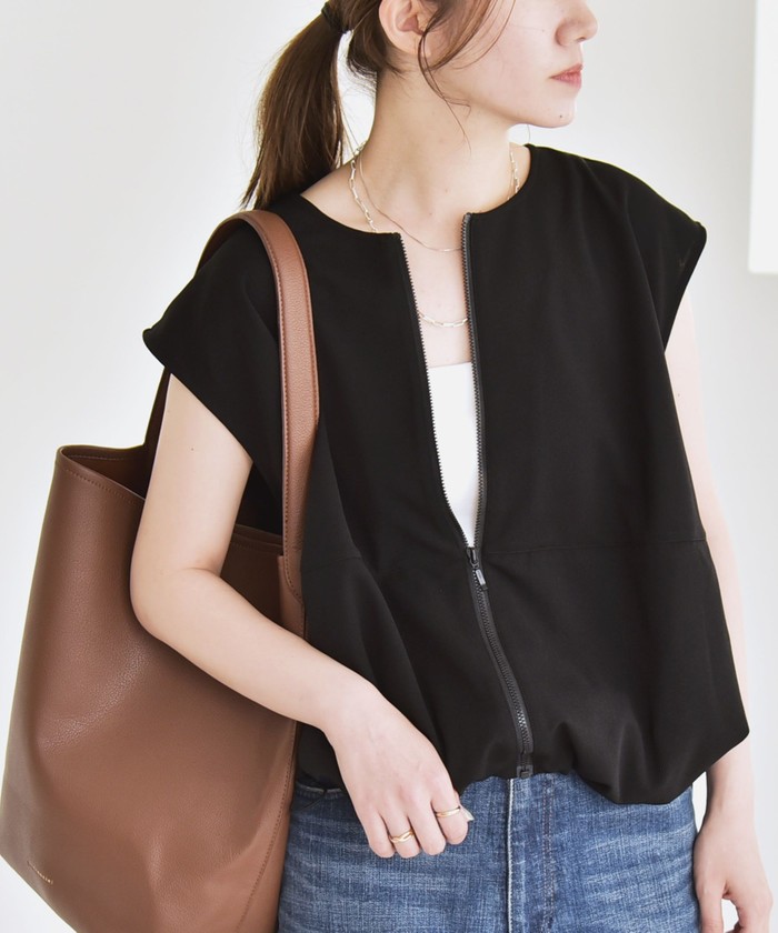quaranciel:〈手洗い可能〉カット ジョーゼット ドロスト ジップ ベスト quaranciel:〈手洗い可能〉カット ジョーゼット ドロスト ジップ