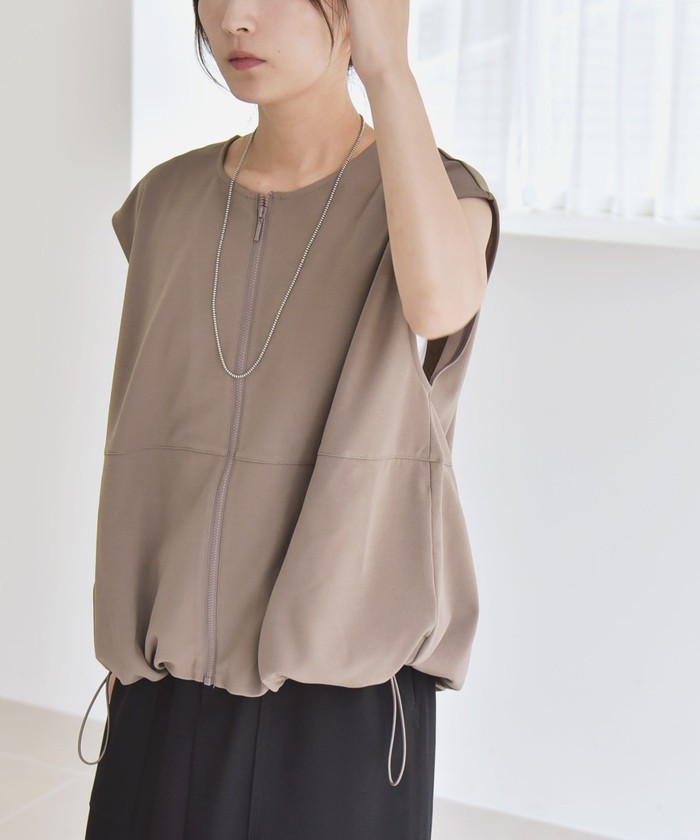 tシャツ quaranciel:「手洗い可能」カット ジョーゼット ドロスト ジップ ベスト レディース quaranciel:〈手洗い可能〉カット ジョーゼット ドロスト ジップ