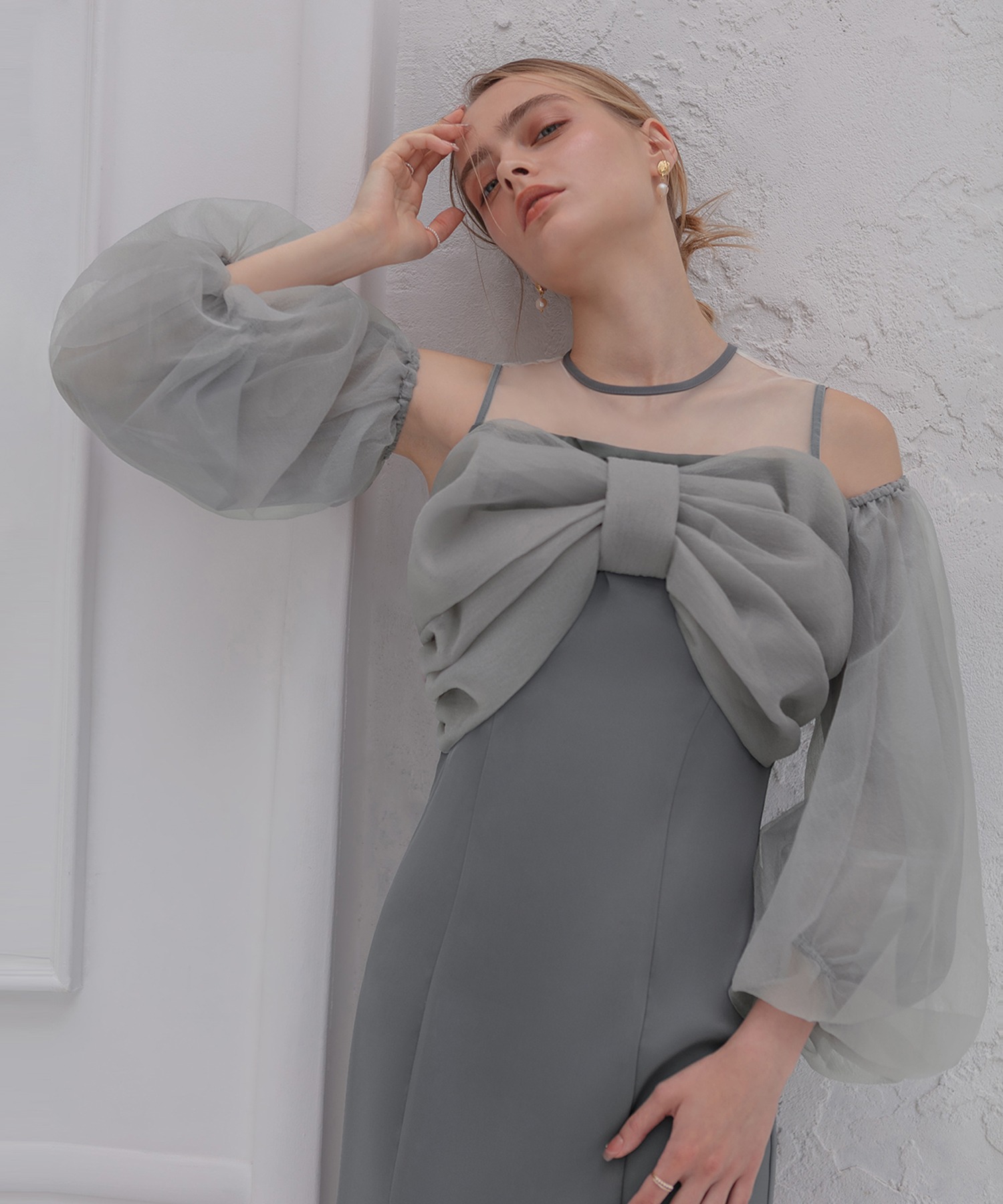 【最終値下げ】leja ドレス　リボン セール】レジャ Leja フロントリボンチュールIラインワンピース
