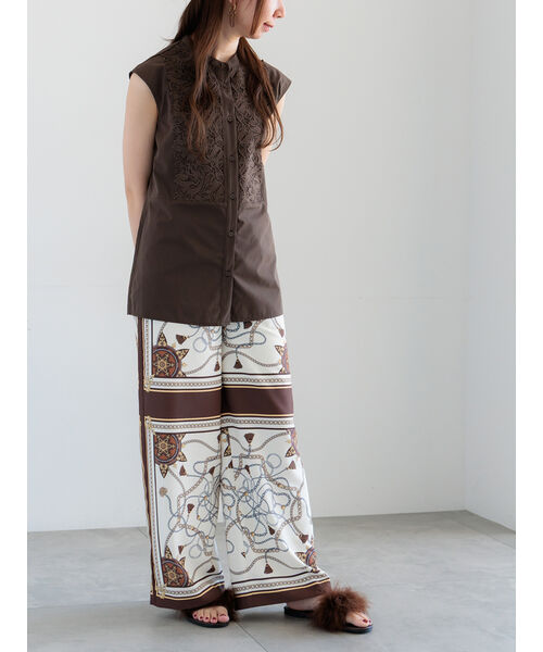 テチチ Te chichi リーフレースノースリーブチュニックシャツ