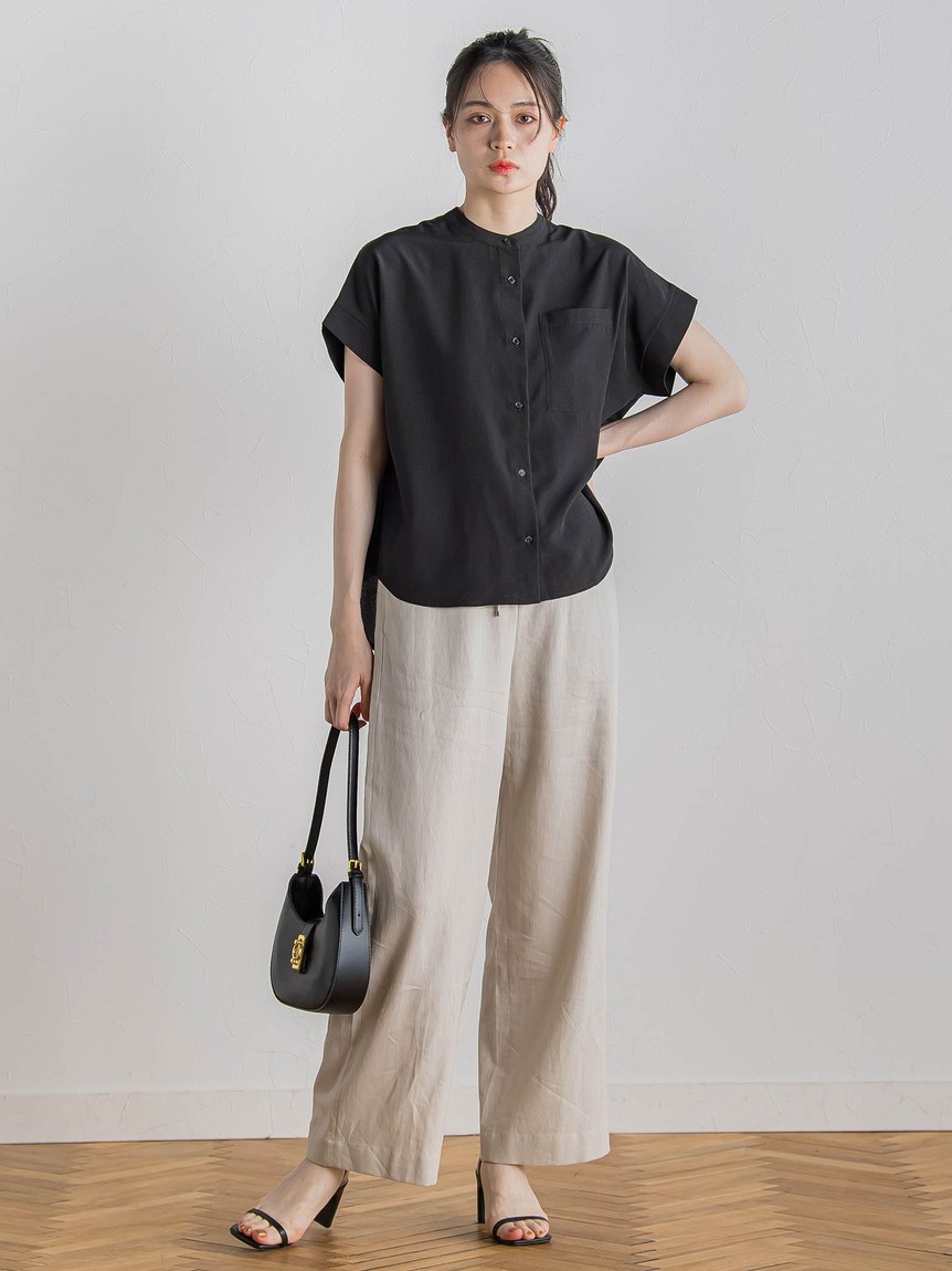 Droite lautreamont / ドロワットロートレアモン 【WEB限定】麻調バックヨークテープ切替えブラウス≪洗濯機で洗える≫ ドロワット ロートレアモン Droite lautreamont 【WEB限定】麻調
