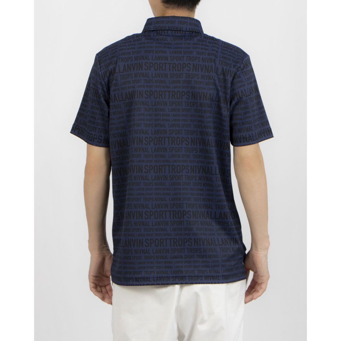 LANVIN SPORT ランバンスポール 総柄 半袖 ポロシャツ ブルー 40 ランバン スポール LANVIN SPORT PARISデザインプリント半袖