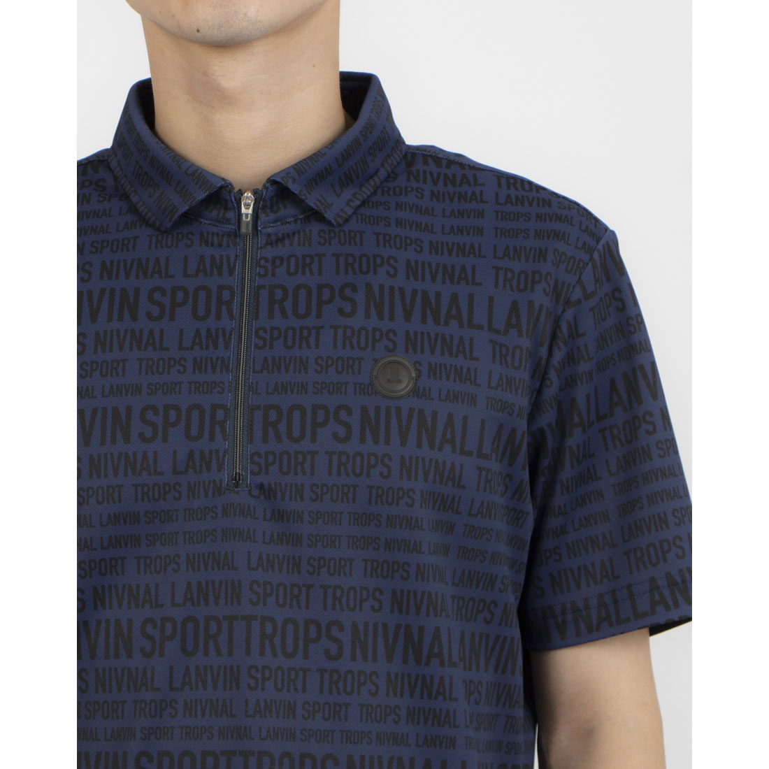 LANVIN - ランバンスポール　38 半袖ポロシャツ　メンズ　ネイビー　ブルー　バイカラー ランバン スポール LANVIN SPORT ポロ衿プリントポロシャツ