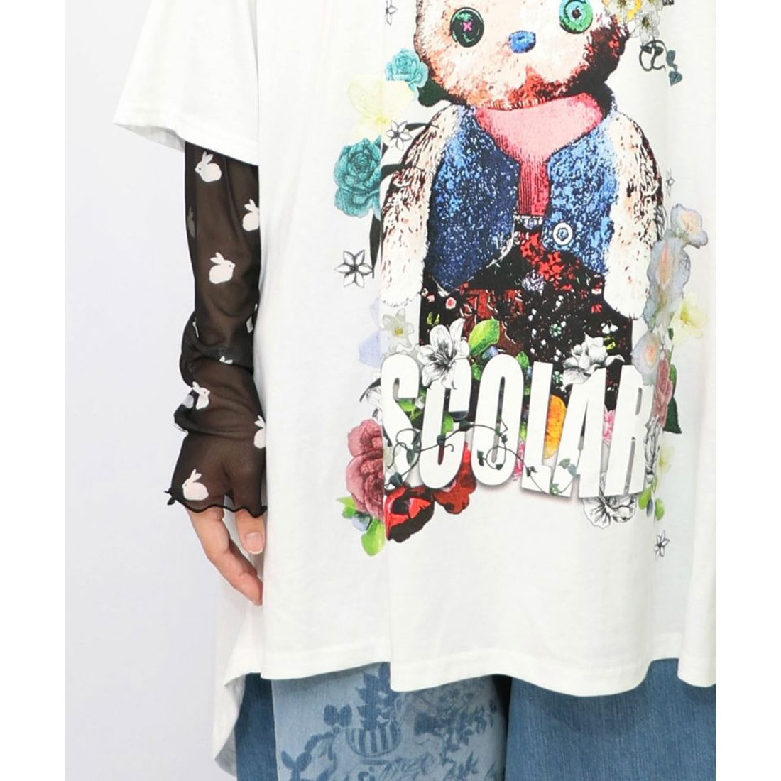スカラー ScoLar ウサぬい柄レイヤード風 接触冷感チュニック （オフホワイト） スカラー / ウサぬい柄レイヤード風 接触冷感チュニック | BRAND