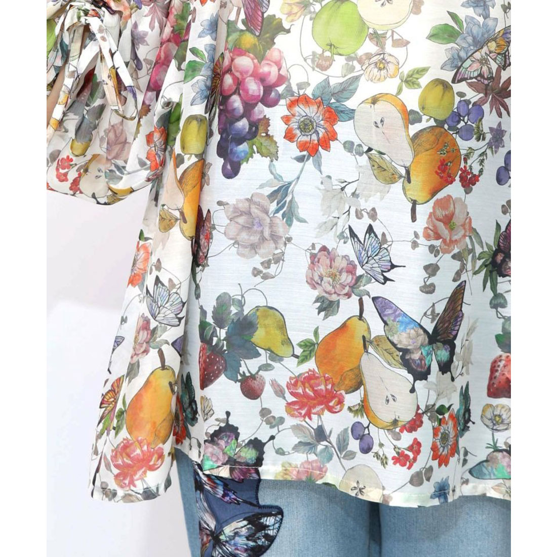 クーポン】スカラー ScoLar ミックスフルーツ柄シアーチュニック