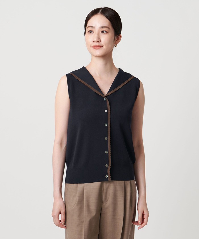 UNITED ARROWS - ユナイテッドアローズ スカラップレース シャツ 刺繍 長袖 38 ネイビー nf2819-02_1.jpg